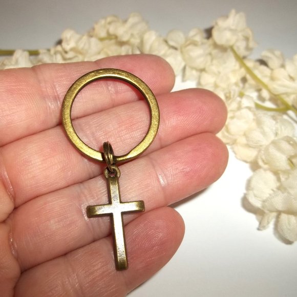 Cross Keychain Bronze Brown Unisex Gift Idea Keyring Key Chain Holder NWT C324 - Picture 2 of 8